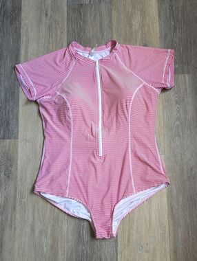 Sea Level Australia Striped Short Sleeve Zipper One-Piece Swimsuit